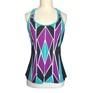 Title Nine Women's Tankini Swim Top Size M Racerback Purple Teal Gray